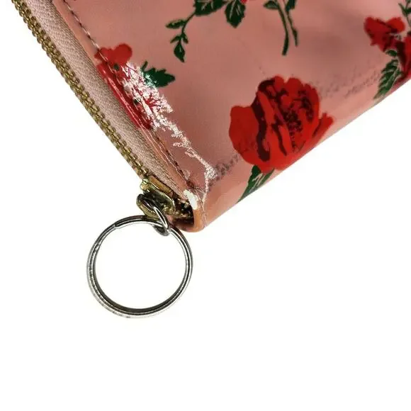 Betsey Johnson Clutch Purse Wallet Rose Print Pink Patent Leather Faux - Picture 3 of 5